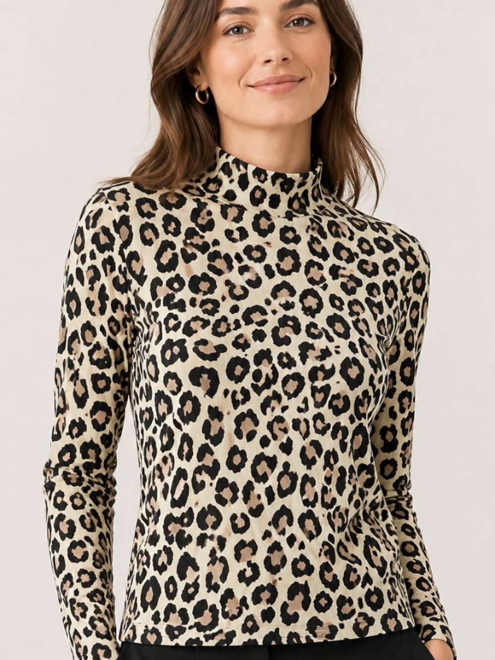 Kate Spade Leopard Print Mock Neck Top Size 2 Long Sleeve Animal Print Blouse